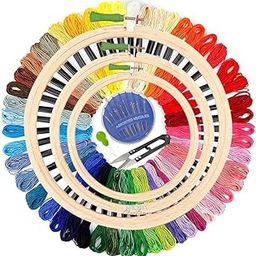KHUSHA CREATIONS Embroidery Kit for Beginners with 3 Wooden Hoops (8", 6", 5"), 20 Color Threads, 20 Needles, 1 Cutter, 1 Threader – DIY Stitching & Needlework Set for Hand Embroidery & Hoop Art-11