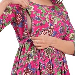 Women's Cotton Floral Printed Maternity Feeding Kurta with Zipper Maternity Gown for Women Feeding Kurti-image-84