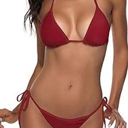 Triangle Halter Bikini Set, Side-Tie Bottom, Two Piece Swimwear Lingerie Set-image-0