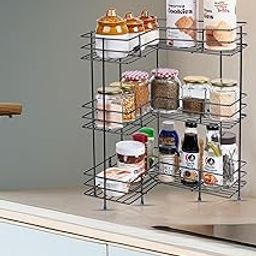 Tinbell Metal L-Shape 3-Tier Kitchen Corner Rack/Dish Rack/Storage Shelf/Storage Rack For Kitchen Accessories,Counter Top Stand&Wall Mounted Multipurpose Organizer (Size: (L) 33 X (W) 33 X (H) 46 Cm)-image-105