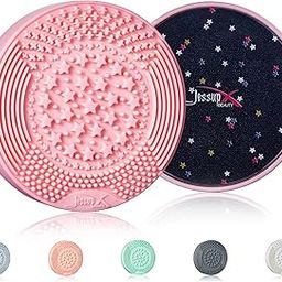 Jessup Makeup Brush Cleaning Mat with Color Removal Sponge, 2 in 1 Silicone Makeup Brush Cleaner (Sachet Pink)-43