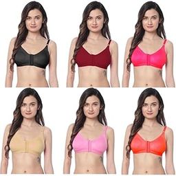 Women's Full Coverage Cotton Front Open Saree Bra for Women Non Padded Non-Wired Cut and Sew Design Everyday Bra(Pack of 6) (Multicolor)-image-99