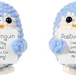 Zibuyu® Handmade Crochet Penguin Toys Desk Decor with Positive Message Card Cute Motivational Gift for Office Home Baby Nursery Blue 2PCS-image-20