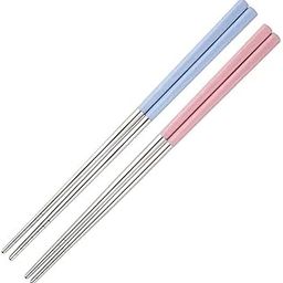Epsilon Chopsticks 2 Pairs Metal Chopsticks 23 cm Long Stainless Steel Reusable Chop Sticks for Noodles Sushi Hotpot Square Grip to Hold Food Perfectly Lightweight Chopsteak for Home (2PC)-0
