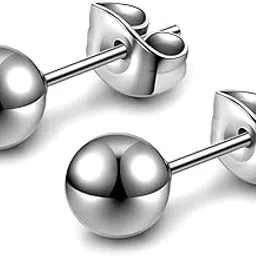 highspark 925 Silver Ball Earrings | 92.5 Sterling Silver Plain Ball Stud Earrings for Women Men Boys & Girls-picture-6