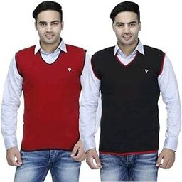 Men's Solid Print Soft Pure Wool V Necks Winter Wear Sweater-15