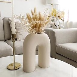 URBAN SENSE™ | U Shape Ceramic Minimalist White Flower Vase | Inverted U Shape vase | Pampas Grass Vase | Ceramic Vase | Home Decor Centrepiece | vase for Home Decor | Finish Matte (White)-13