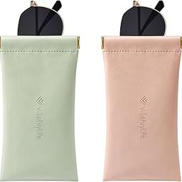 Glasses Case Soft 2 Pack - Portable Leather Squeeze Top Eyeglass Case Anti-Scratch Soft Sunglasses Case for Women-17