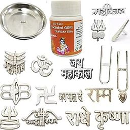BRIJ HAAT Natural Gopi Chandan Powder tika with Plate and 16 Types Metal tika Stamp Forehead (Gopi.60g+16stp)-picture-19