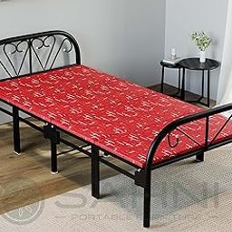 Sahni Foldable Furniture Iron/Metal/Steel Single Folding Bed with Attached 1inch Mattress (Glossy Finish, Multi Colour, 6ft by 3ft)-25