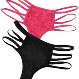 Women's Hot Summer Beachwear Bikini Bottom Thong Swimwear V-Style Criss Cross Thong Bikini Bottom (2XL, Black-Pink)-picture-36