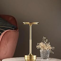 NYRWANA Table Lamp | 2000 mAh Battery | Lamps for Bedroom, Night Lamp, Table Lamp for Bedroom & Living Room, Bedside Lamp, Stepless Dimming, 3 Colour Touch Control, Wireless Charging - Metal (Gold)-image-82