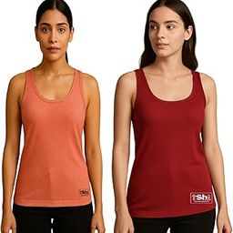 Women's Camisole Athletic Tank Top, Racerback Design, Pack of 2 (in, Alpha, Free Size, Regular, Coral-Maroon)-image-71