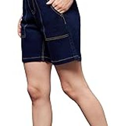 Women's Navy Blue Regular High Rise Clean Look Above Knee Stretchable Denim Shorts-image-61