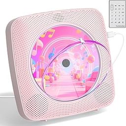 CD Player with Speakers CD Players for Home: Desktop Wall CD Player Bluetooth Portable Kegaudio with Dust Cover LCD Screen Display FM Radio USB AUX Jack Remote Control Black (Pink)-image-82