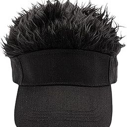 Faux Fur LS8 Women's Flair Sun Visor Cap with Fake Hair, Sun Visor Hat with Wig Spiked Hairs Fashion Baseball Golf Cap for Men & Women Black, Large-image-78