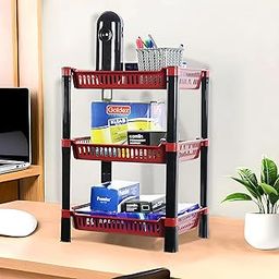 Kuber Industries 3-Tier Multipurpose Racks For Storage | Kids Toy Organizer/Under Wash Basin & Office Storage cabinet & Shelves | Maroon-15
