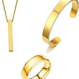 (Pack Of 3) Trendy Style Kada Bracelet, Round Finger Ring And Bar Neck Pendant For Boys And Men-picture-41