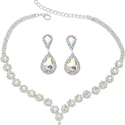 peora Silver Plated Cubic Zirconia & Crystal Studded Teardrop Tassel Necklace With Drop Earrings Set Stylish Fashion Jewellery for Women & Girls-picture-14