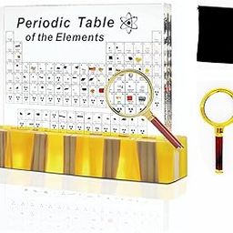 Periodic Table with Real Elements Inside, Acrylic Periodic Table of Elements with Real Elements Periodic Table Display Stand for Kid Science Decor Students Gifts (Color:Amber Base,Size:6x4.5x1in)-image-33