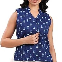 Women's Pure Cotton Block Printed Regular Vest Jacket-image-14