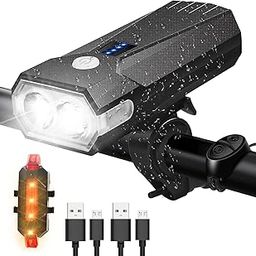 Bicycle Light Set USB Rechargeable, Super Bright 600 Lumens Front Headlight and Taillight, 4000mAh Battery with Loud Bicycle Bell, 5 Lighting Modes Flashlight-image-82