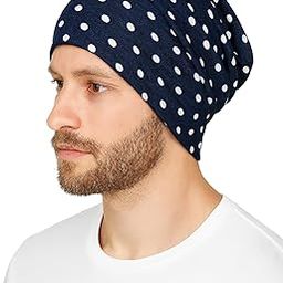 Youstylo Unisex Cotton Beanie Cap, Navy Blue with White Polka Dots, Slouchy Skull Cap and Neck Warmer-image-52