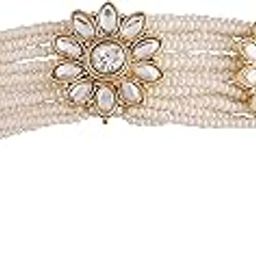 18k Gold Plated Traditional Floral Kundan Pearl Studded Rajasthani Sheeshphool/SheeshPatti for Women (T2063W)-18