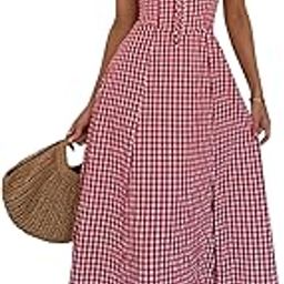 Women's Red Gingham Check Fit & Flare Midi Dress-image-2