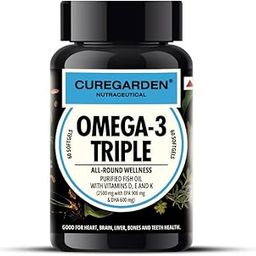 Curegarden Omega-3 Fish Oil Capsules-2500mg Triple Strength, 60 Softgel, 900 mg Epa, 600 mg Dha and Vitamin D, E & K, Heart Health, Brain Health.(Omega-3 2500mg-Pack of 1), 240 grams-18