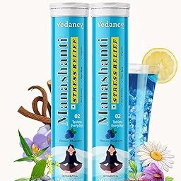 Aashvita kart Manashanti Stress Management Effervescent Tablets, Blueberry Flavour, Non-Drowsy, Plant-Based, Organic (Pack of 2)-image-2