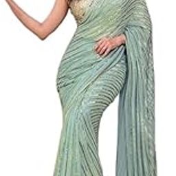Women's Sequence Embroidery Georgette Saree with Unstitched Blouse Piece-32