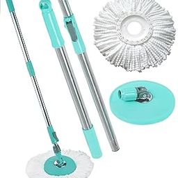Teneza Bucket Spin Mop Stick Rod with Microfiber Refill Mopping Stick 360° Adjustable Easy Grip 45 Inches Metal Handle for Mop Bucket | Moppers for Cleaning Floor | Sweeping Mop Cleaning (Aqua Green)-image-28