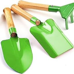 OUTO Gardening Tools Kit 3Pcs Set Heavy Duty Non-Slip Handle Stainless Steel Carbon Aluminium Trowel Shovel Rake Mini Garden Tool for Home Planting Kids Terrace Balcony Children (Pack of 1, Green)-image-99