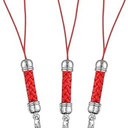 Pack of 3 pcs Phone Strap Charms lobster clasp for cell phone Cover keyring Pendrive Badge Holders cute for girls DIY Jewellery straps thread Ring with Hook round zip case pouch (Red)-18