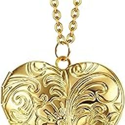 Stainless Steel Flower Heart Vintage Photo Locket Pendant for Men and Women (NK0818)-image-62