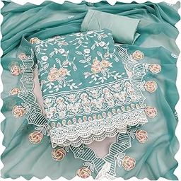Women's Georgette Dress Material, Unstitched, Embroidered Churidar Set with Dupatta, Pakistani Punjabi Style-image-79