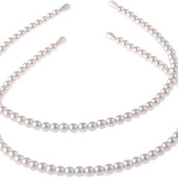 2 Pcs Fashion Headbands,White Faux Pearl Rhinestones Hairbands Bridal Hair Hoop Wedding Hair Accessories Pearl Headbands for Women Girls-image-93
