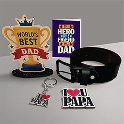 PICRAZEE Father’s Day Gift Combo Set – World’s Best Dad Trophy, Belt, Metal Keyring, Fridge Magnet & Greeting Card – Best Gift for Dad Papa Father Birthday Father’s Day-image-97