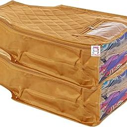 atorakushon® Satin Luggage Organizer For Travel Blouse Cover Clothes Storage Bag Garments Organiser For Wardrobe Pack of 2 (Golden)-image-34