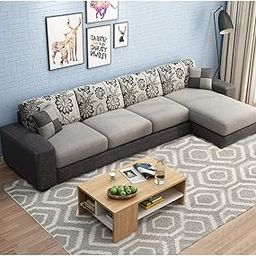 FURNY Berlando Fabric 5 Seater L Shape Sofa Set (Light Grey-Dark Grey) Right Side Sofa-image-58