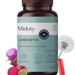 Miduty Liver Detox Supplement Milk Thistle 400 mg with N-Acetyl Cysteine 900 mg | Natural Body Detox & Digestive Enzymes - Fatty Liver Care | Natural Detoxification Formula - 60 Capsules-22