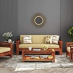 Wooden 5 Seater Sofa Set for Living Room | Wooden Five Seater Sofa Set | 3+1+1 Sofa Set | Sofa for Drawing Room, Sheesham Wood, Honey Oak Finish-image-58