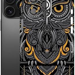 AtOdds Mobile Skin Sticker Wrap | Compatible for iPhone 16 PRO | Scratchproof Matte Finish | Full Coverage for All Sides & Camera Protection (Black-Owl)-picture-17