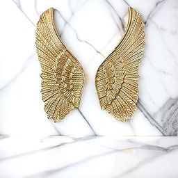 Golden Angel Wings Wall Hanging Decor | 14-Inch Ornate Feather Design in Metallic Gold Finish | Lightweight Resin Art Panel for Living Room, Entryway & Spiritual Wall Accents | Set of 2 Wing Sculptures-image-41