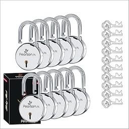 Pearson.fit Round Padlock 65mm 10 Lock Open with 10 Same Keys Lock for flats | Society | Box | Classroom | Common Key Lock Open With 1 Key | Weather-resistant | Main Door Lock for Home RD-65-BCP-10+10-5