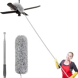 TEKCOOL 2024 Upgraded Long Handle Microfiber Feather Ceiling Duster for Dust Cleaning Extendable Pole 30-100 Inch for Cleaning High Cobweb Stick High Ceiling Fan - Stainless Steel,Grey,-image-8
