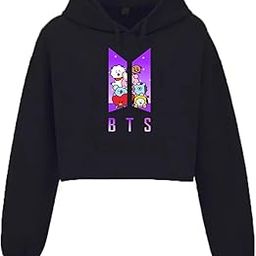 Tailed beastStar Colour BTS Women's Regular Crop Black Cropped Hoodie Winter-image-79