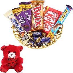 SFU E Com Premium Chocolate Celebration Gift Hamper | Valentine Teddy Bear With Chocolate Combo | Valentine Chocolate Hamper | 058-87