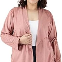 Women's Plus Size Pink Faux Suede Waterfall Jacket (JCKT_NEWFALL_PINK)-image-69